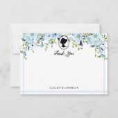 Carte De Remerciements Fête de mariage de l'ère Régence avec fleurs bleue (Devant)