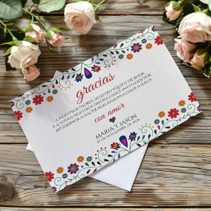 Carte De Remerciements Fête de mariage espagnol botanique floral d'art fo