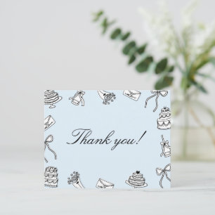 Carte De Remerciements Fête de mariage fantaisiste aux dessins à la main