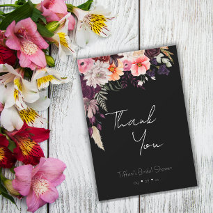Carte De Remerciements Fête de Mariage Fleurs Sombres et Lumineuses