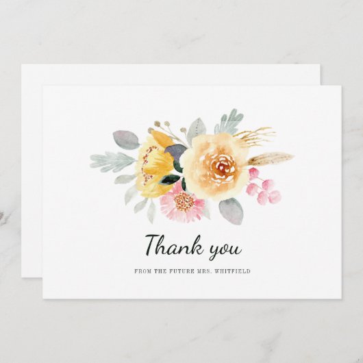 Carte De Remerciements Fête de mariage floral aquarelle (Devant / Derrière)
