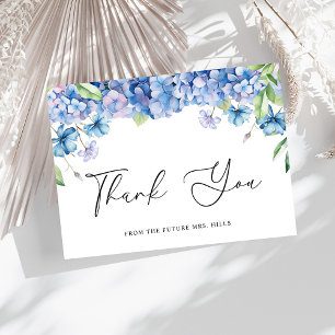 Carte De Remerciements Fête de mariage floral avec des hortensias bleus m