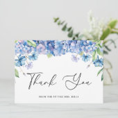 Carte De Remerciements Fête de mariage floral avec Hortensia Bleu Moderne (Debout devant)