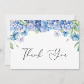 Carte De Remerciements Fête de mariage floral avec Hydrangea bleue modern (Devant)