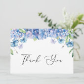 Carte De Remerciements Fête de mariage floral avec Hydrangea bleue modern (Debout devant)