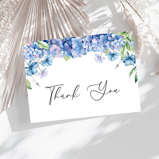 Carte De Remerciements Fête de mariage floral avec Hydrangea bleue modern