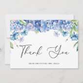 Carte De Remerciements Fête de mariage floral avec Hydrangea bleue modern (Devant)