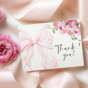 Carte De Remerciements Fête de mariage floral avec un nœud rose