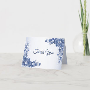 Carte De Remerciements Fête de mariage Floral Bleu Gris Blanc Rustique