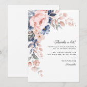 Carte De Remerciements Fête de mariage Floral Bleu Rose Script (Devant / Derrière)