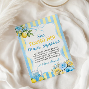 Carte De Remerciements Fête de mariage Floral Blue Lemon Main Squeeze
