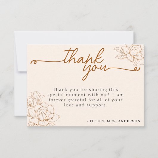 Carte De Remerciements Fête de mariage Floral Brun Clair (Devant)