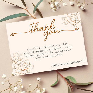Carte De Remerciements Fête de mariage Floral Brun Tan