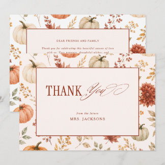 Carte De Remerciements Fête de mariage Floral Citrouille Terracotta d'Aut