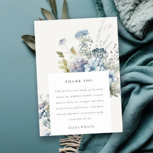 Carte De Remerciements Fête de mariage floral Cottage Aquarelle Bleu Gris