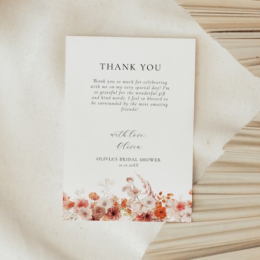 Carte De Remerciements Fête de mariage Floral d'Automne