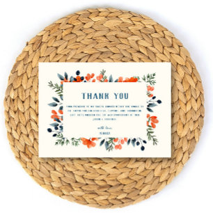 Carte De Remerciements Fête de mariage floral orange Blooming Botanicals
