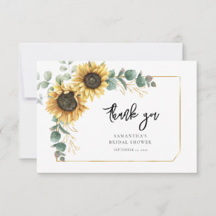 Carte De Remerciements Fête de mariage Floral Tournesol Eucalyptus Verdur