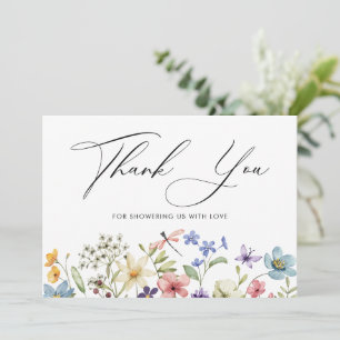 Carte De Remerciements Fête de Mariage Florale aux Fleurs Sauvages Coloré