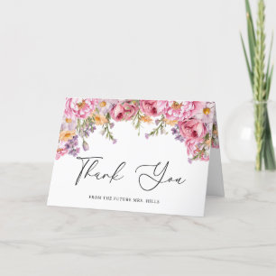 Carte De Remerciements Fête de Mariage Florale aux Pivoines Roses Moderne