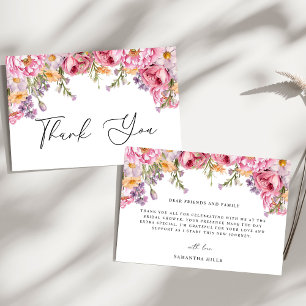 Carte De Remerciements Fête de Mariage Florale aux Pivoines Roses Moderne