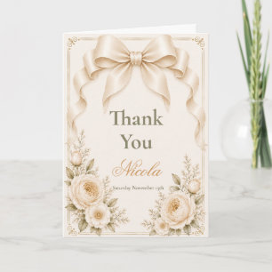 Carte De Remerciements Fête de mariage Florale Champagne Coquette Nœud
