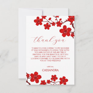 Carte De Remerciements Fête de mariage Florale Fleur de Cerisier Rouge