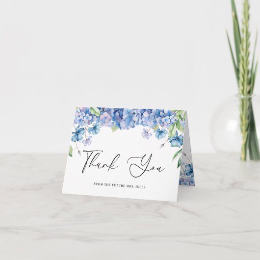 Carte De Remerciements Fête de mariage Florale Hydrangea Bleu Moderne (Devant)