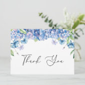 Carte De Remerciements Fête de mariage Florale Hydrangea Bleu Moderne (Debout devant)