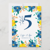 Carte De Remerciements Fête de Mariage Florale Jaune Et Bleue Numéro De T (Dos)