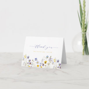 Carte De Remerciements Fête de mariage futur Mme Fleurs bleues et jaunes