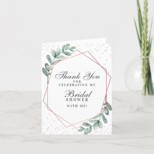 Carte De Remerciements Fête de mariage géométrique Eucalyptus Rose Gold