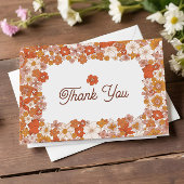 Carte De Remerciements Fête de mariage Groovy Rétro Rose Orange