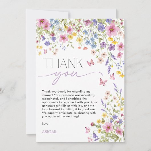 Carte De Remerciements Fête de mariage papillon Amour en fleurs (Devant)