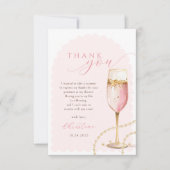 Carte De Remerciements Fête de Mariage Perles Roses Or et Prosecco (Devant)