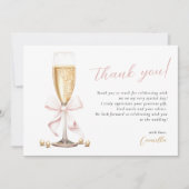 Carte De Remerciements Fête de mariage Pink Bow Perles & Prosecco (Devant)