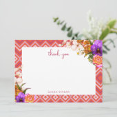 Carte De Remerciements Fête de mariage rétro floral fuchsia (Debout devant)