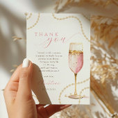 Carte De Remerciements Fête de mariage Rose Gold Perles et Prosecco