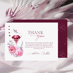 Carte De Remerciements Fête de mariage Rose Rougeoyante et Diamant