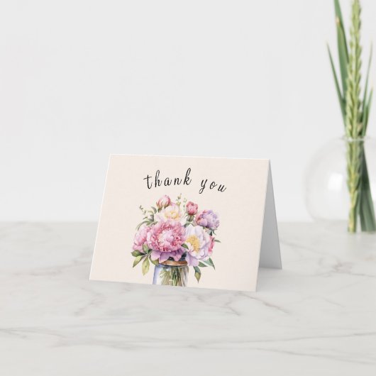 Carte De Remerciements Fête de mariage rustique avec pot Mason de fleurs (Devant)