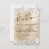 Carte De Remerciements Fête de mariage sous la neige en feuille d'or arge (Devant)