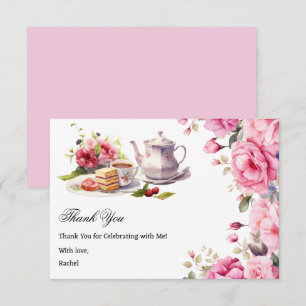 Carte De Remerciements Fête de Mariage Tea Party Fleurs Roses