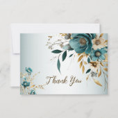 Carte De Remerciements Fête de mariage Turquoise Fleur blanche Feuilles d (Devant)