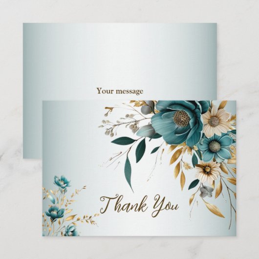 Carte De Remerciements Fête de mariage Turquoise Fleur blanche Feuilles d (Devant / Derrière)