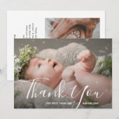 Carte De Remerciements Fête de Naissance avec Photo de Bébé Écriture Élég (Devant / Derrière)