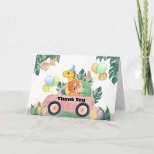 Carte De Remerciements Fête de Naissance Bébé Voiture Dinosaure Tropical