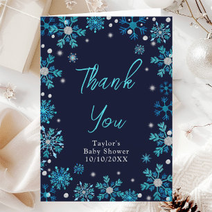 Carte De Remerciements Fête de naissance Blue et Flocons d'Argent