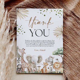 Carte De Remerciements Fête de naissance d'animaux de safari pour bébé de