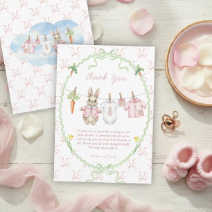 Carte De Remerciements Fête de naissance de bébé fille avec lapin mignon 