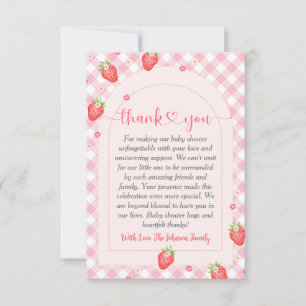 Carte De Remerciements Fête de naissance de bébé fille douce fraise